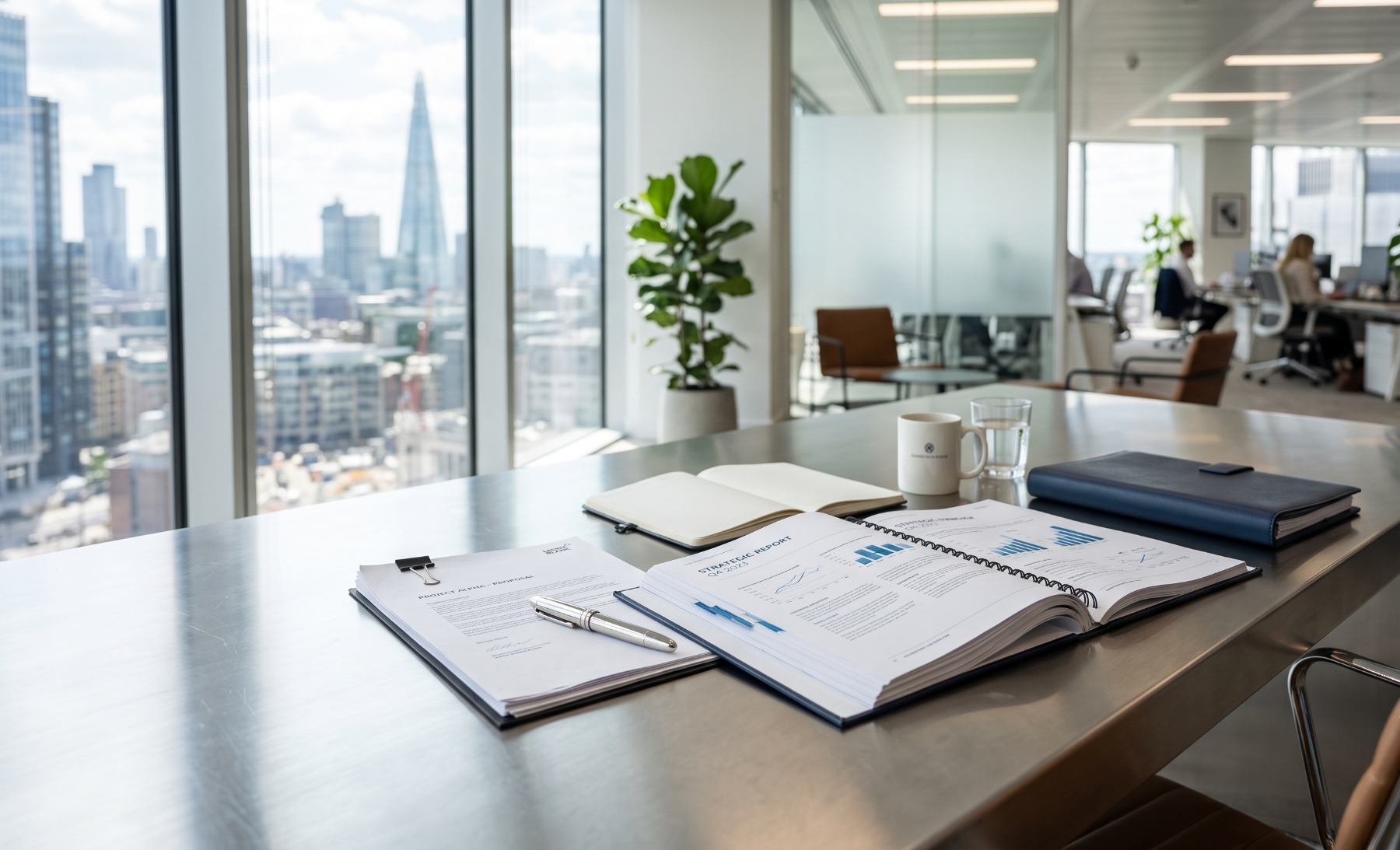 Compliance documents on a meeting table